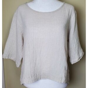 Luukaa Clair Crop Top High Low Hem Size 8 Lagenlook Crinkle Crepe Gauze Coastal